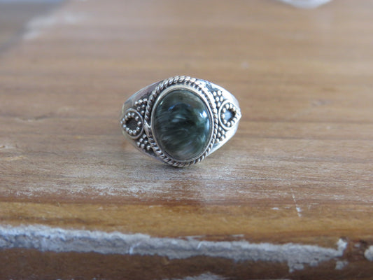 Green Seraphinite  "The Higher Purpose" Silver Ring