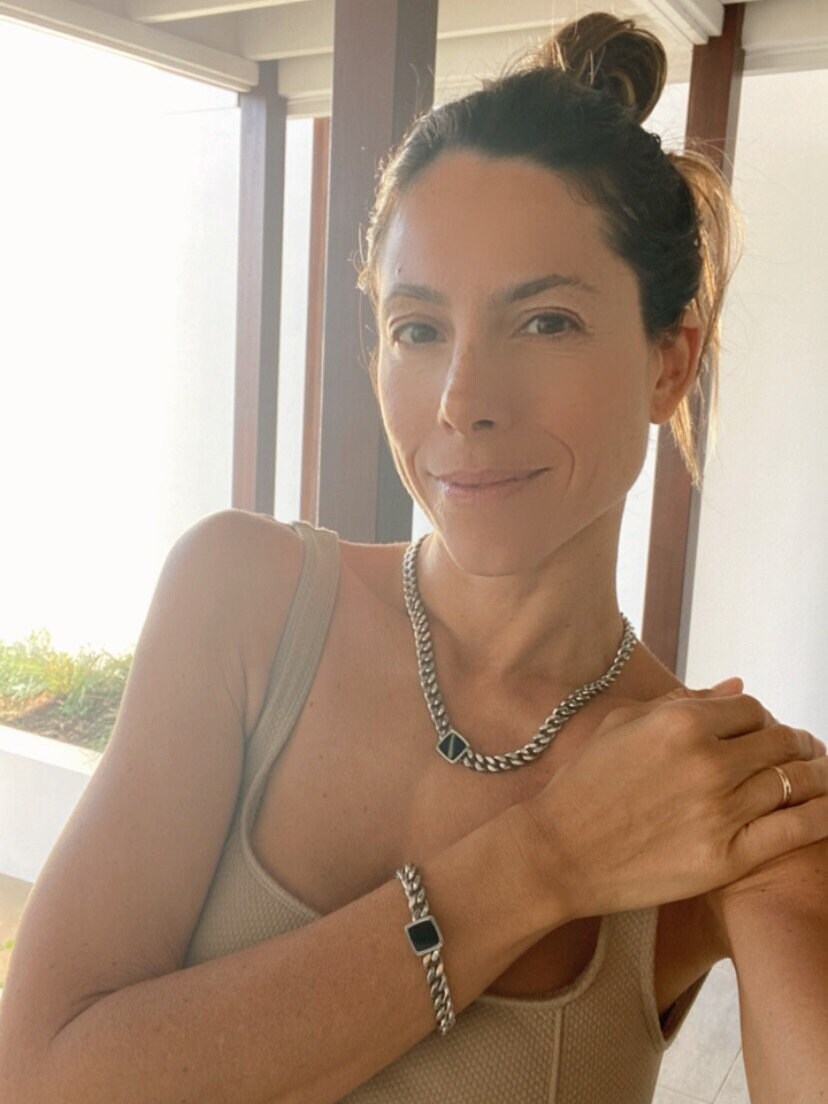 Havana silver Chain Bracelet with Onyx Pendant