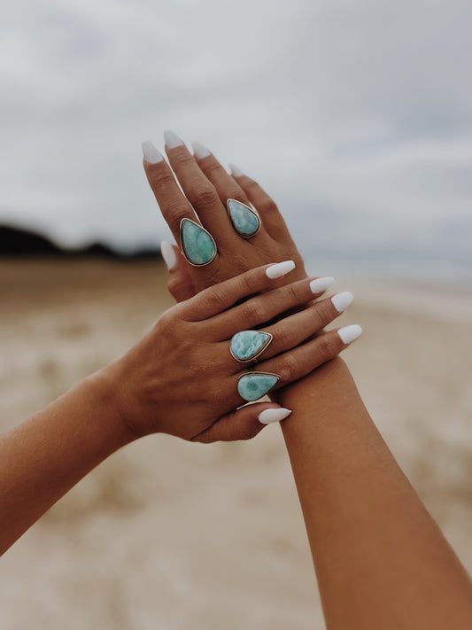 Larimar Teardrop Silver Ring