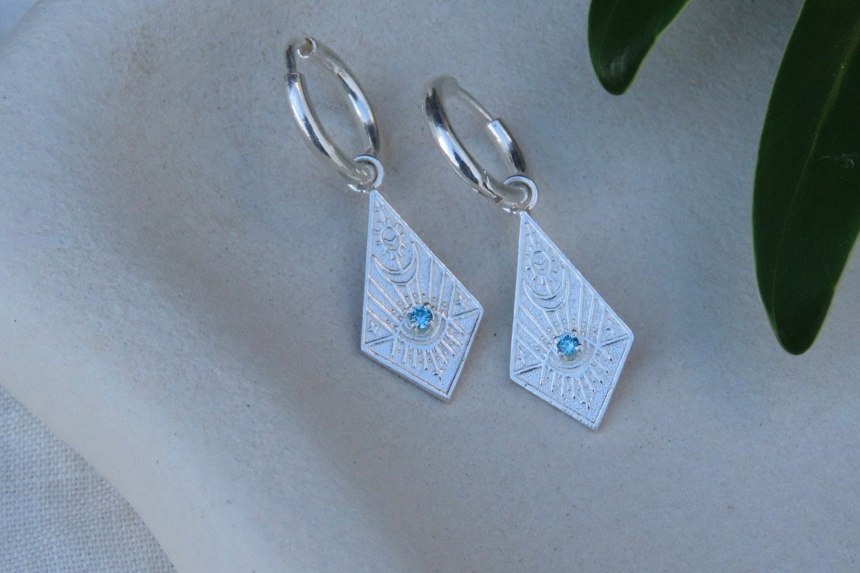 Terra Topaz Silver Celestial Earrings Huggies