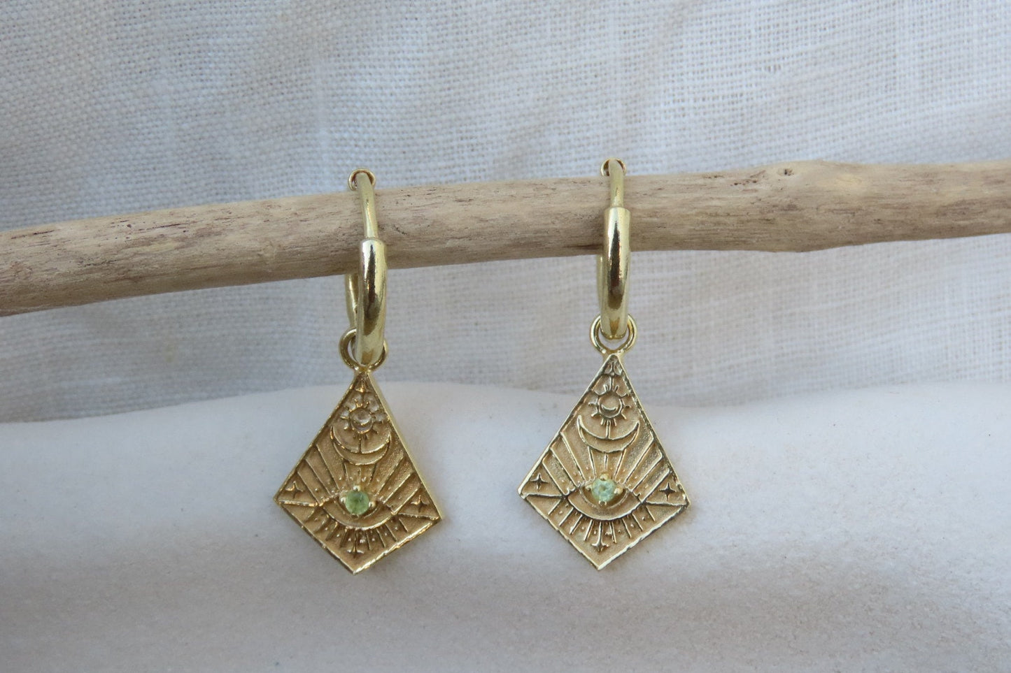 Gaia Gold Celestial Peridot Huggies Earrings