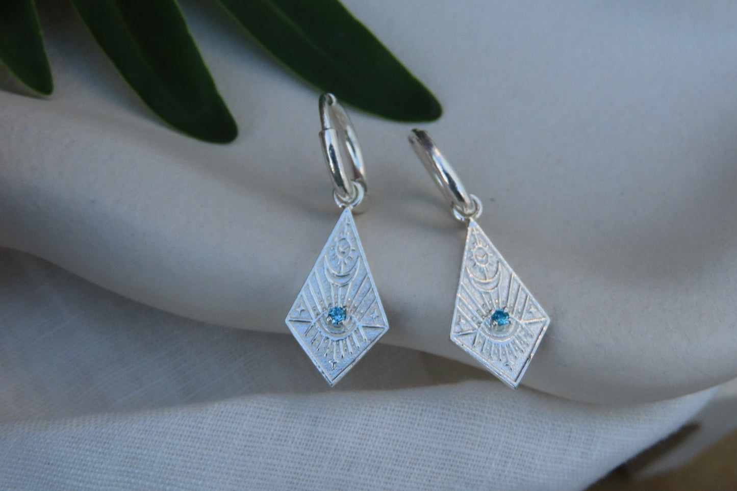 Terra Topaz Silver Celestial Earrings Huggies