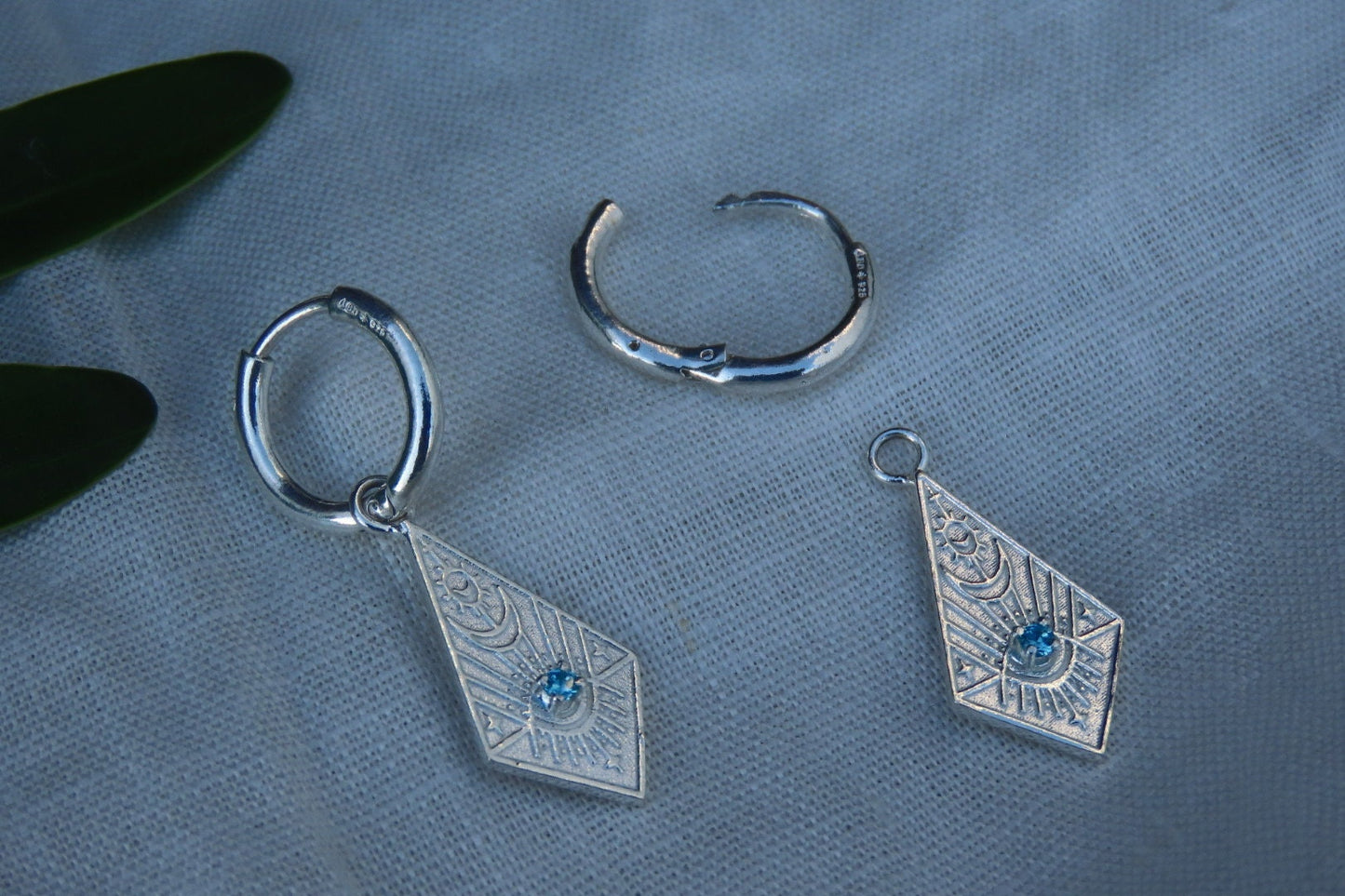 Terra Topaz Silver Celestial Earrings Huggies