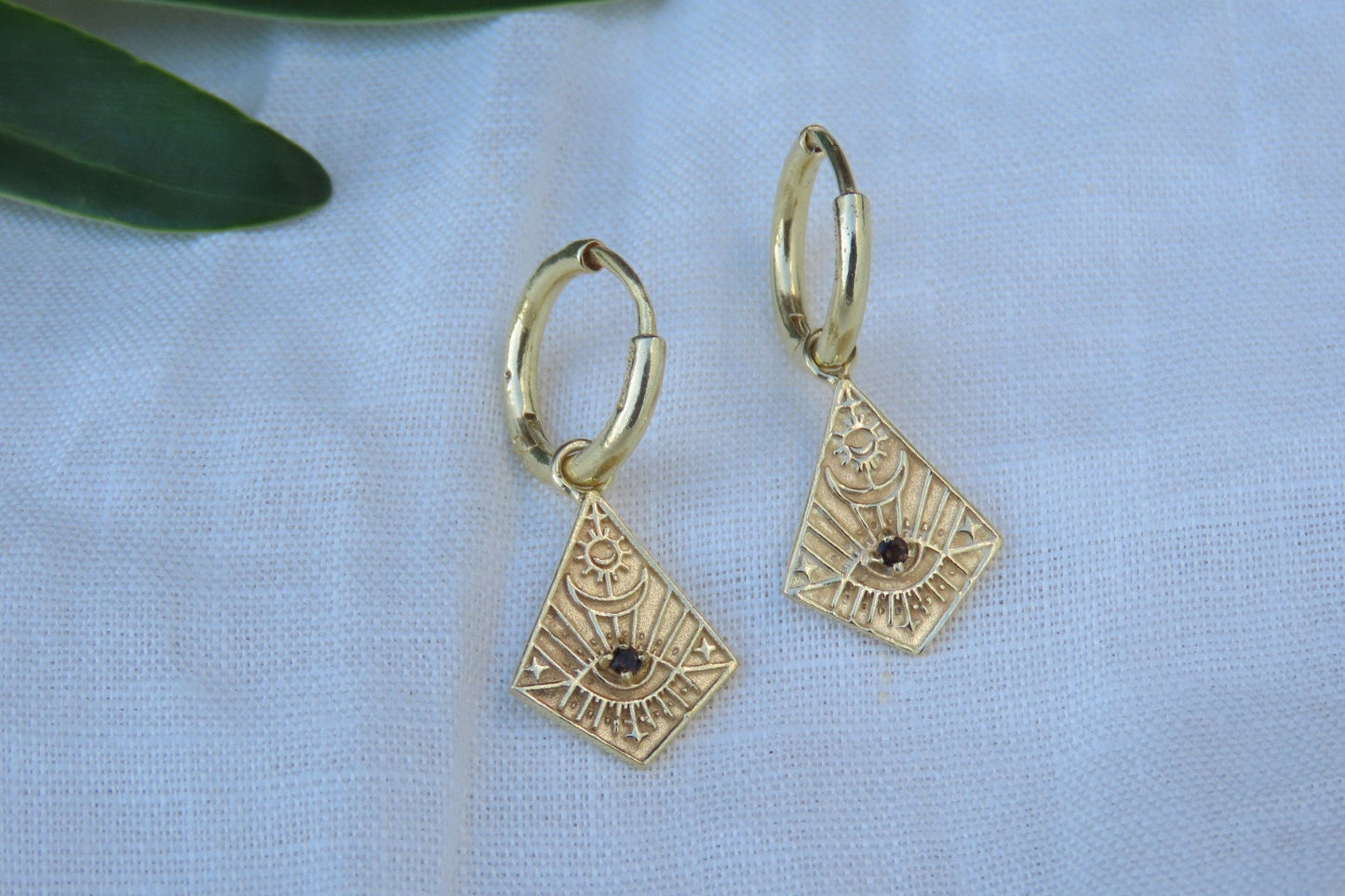 Gaia Gold Smoky Quartz Huggies Earrings