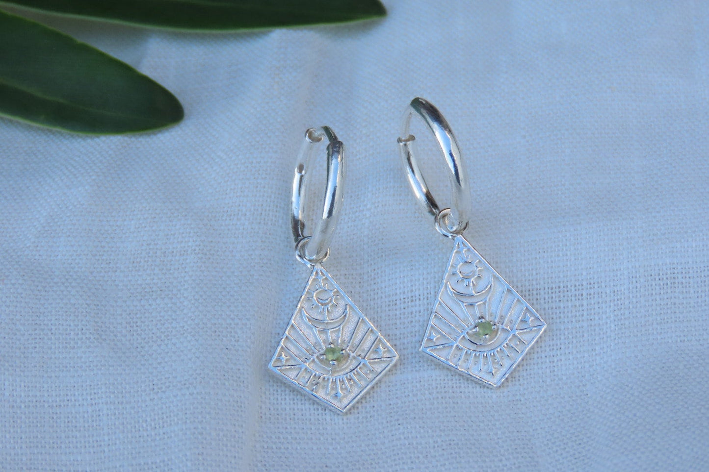 Gaia Celestial Peridot Huggies Silver Earrings