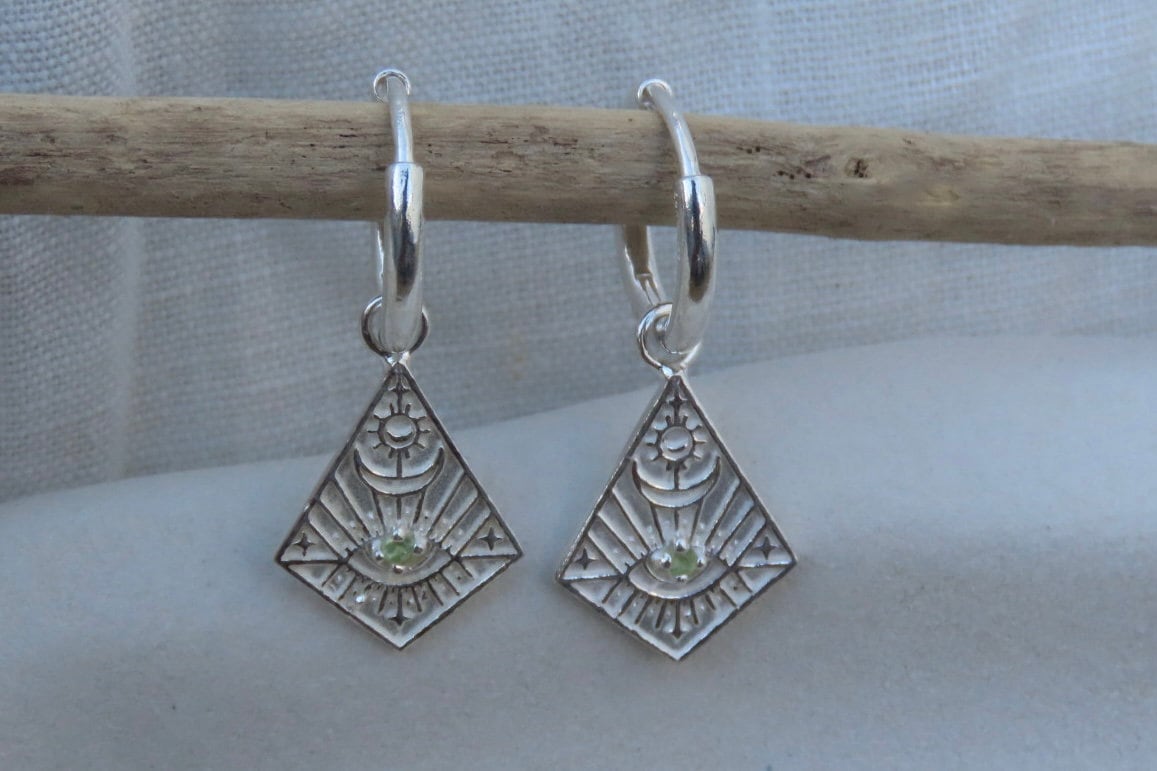 Gaia Celestial Peridot Huggies Silver Earrings