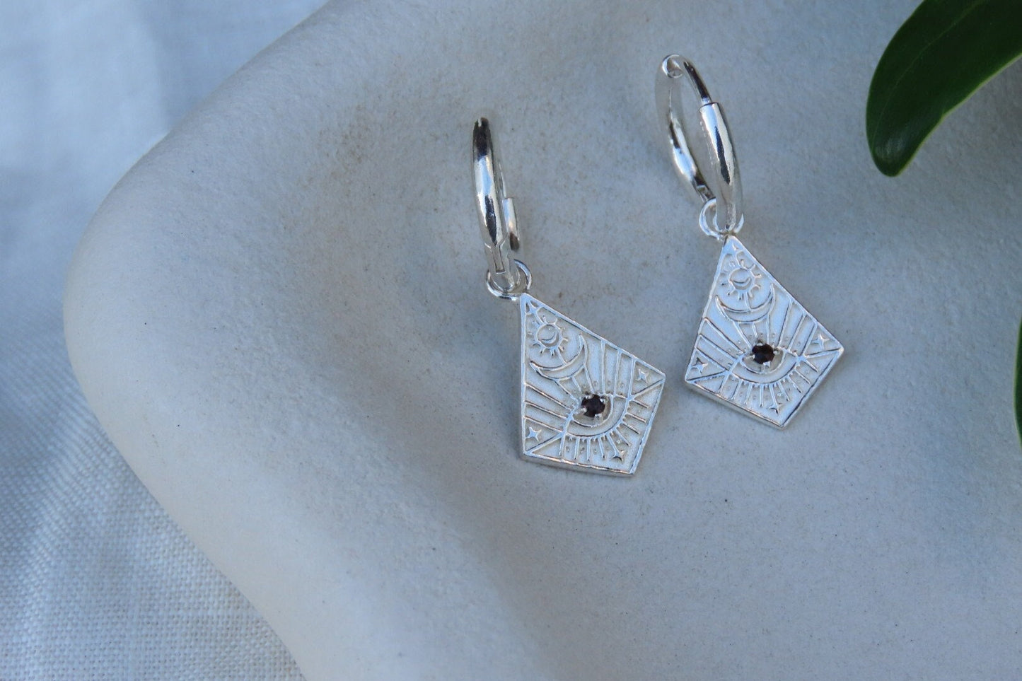 Gaia Smoky Quartz Huggies Silver Earrings