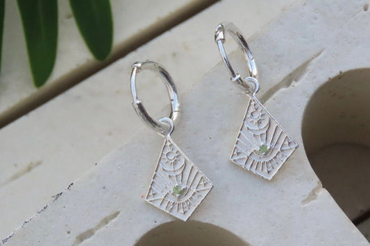 Gaia Celestial Peridot Huggies Silver Earrings