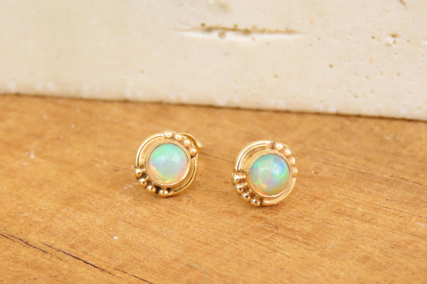 Opal Gold Studs " The Mystical Stone" Gold Earrings