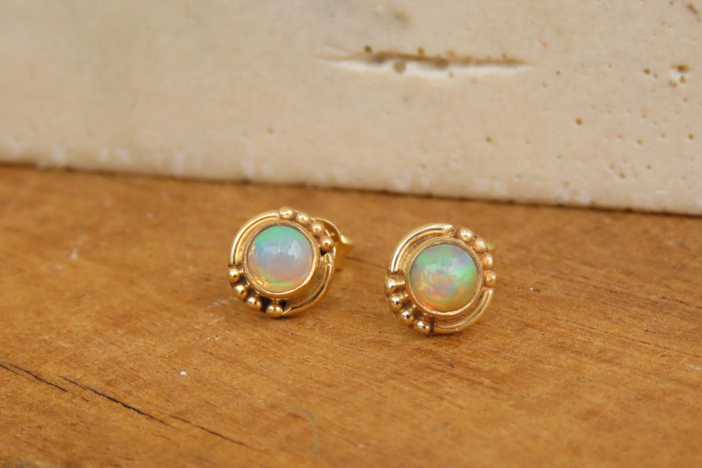 Opal Gold Studs " The Mystical Stone" Gold Earrings