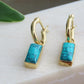 Gold Turquoise Rectangle Huggies Earrings