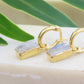 Gold Moonstone Rectangle Huggies Earrings