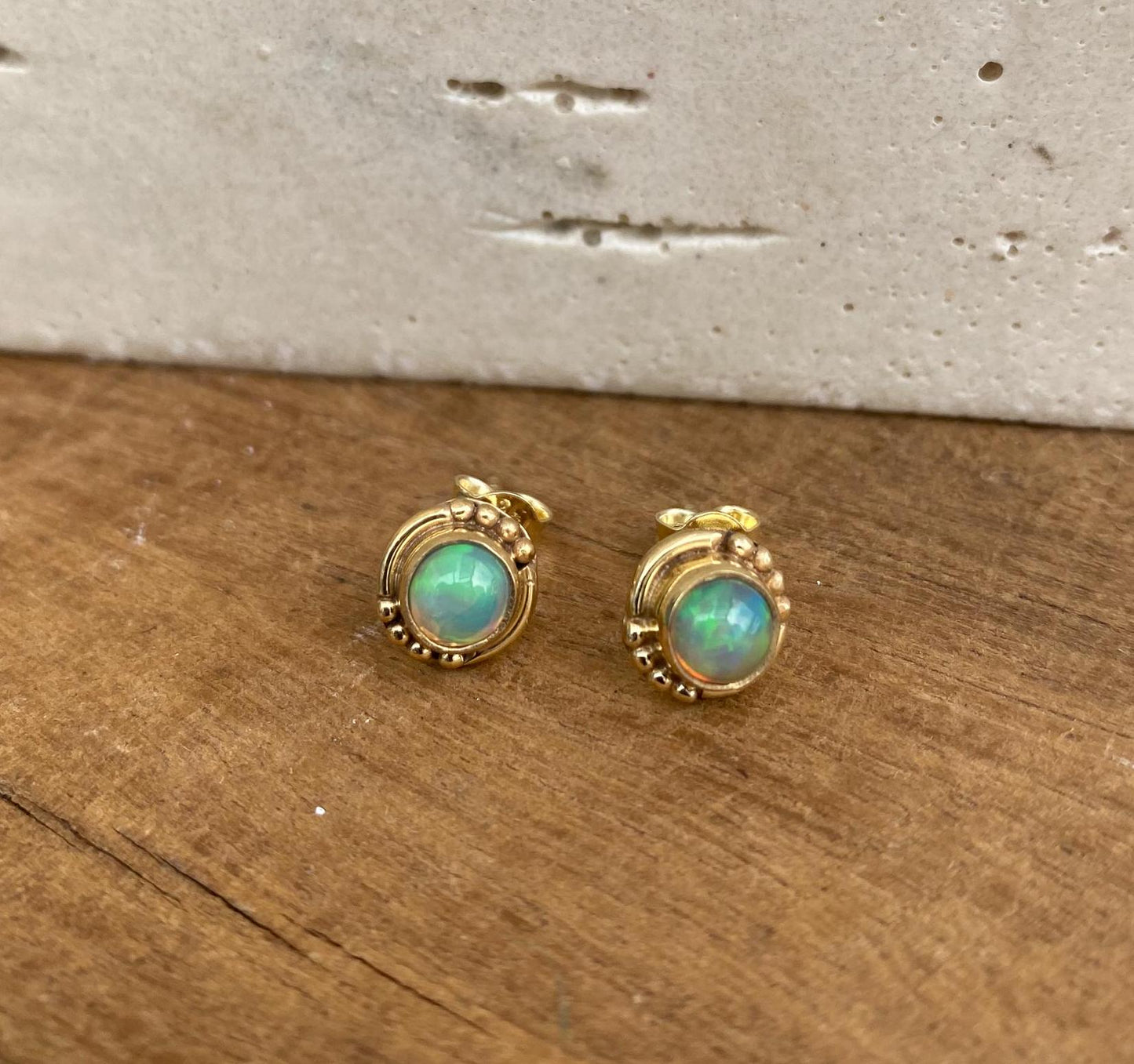 Opal Gold Studs " The Mystical Stone" Gold Earrings