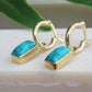 Gold Turquoise Rectangle Huggies Earrings