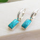 Turquoise  Rectangle Silver Huggies Earrings