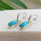 Turquoise  Rectangle Silver Huggies Earrings