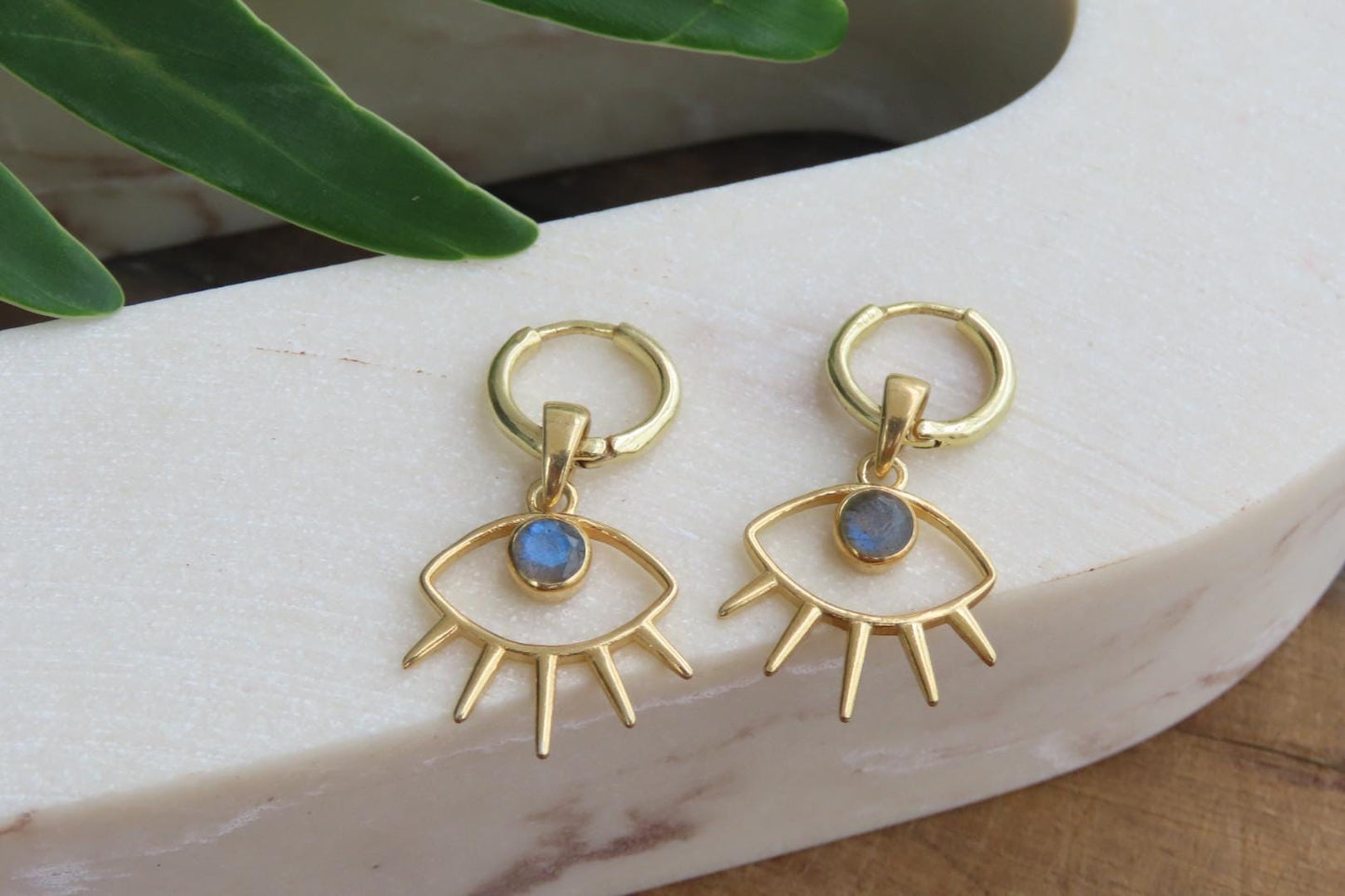 Gold Evil Eye Charm Huggies Earrings