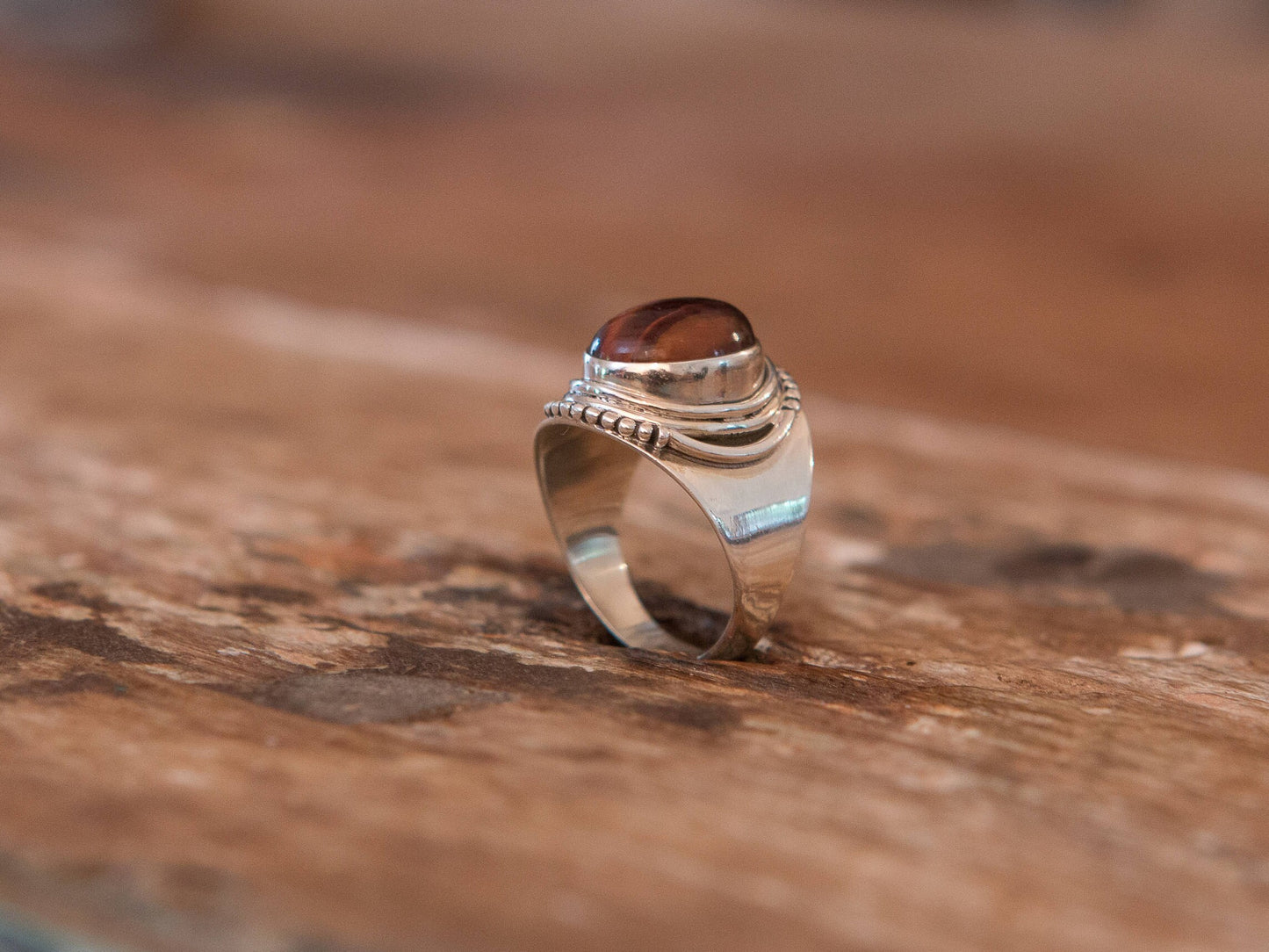 Red Tigers Eye Maya Silver Ring