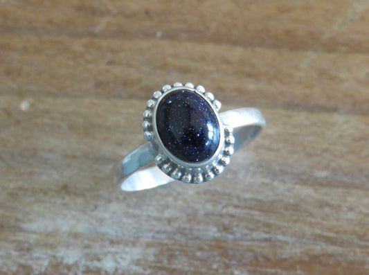 Blue Goldstone Silver Ring