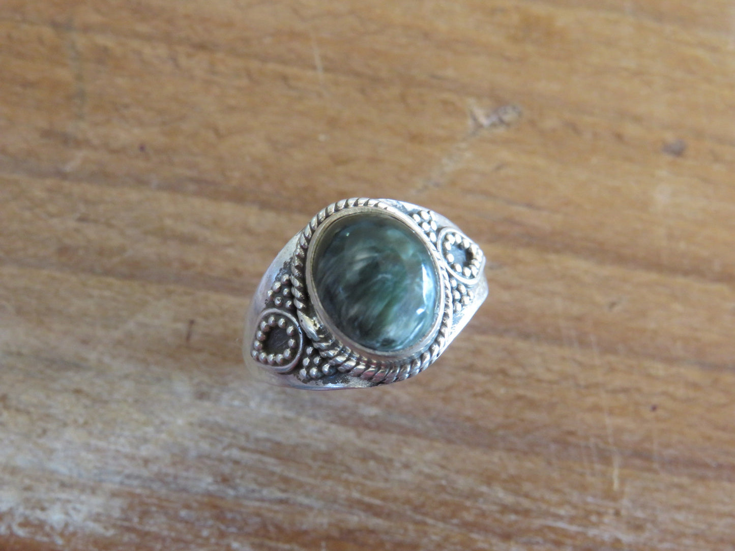 Green Seraphinite  "The Higher Purpose" Silver Ring