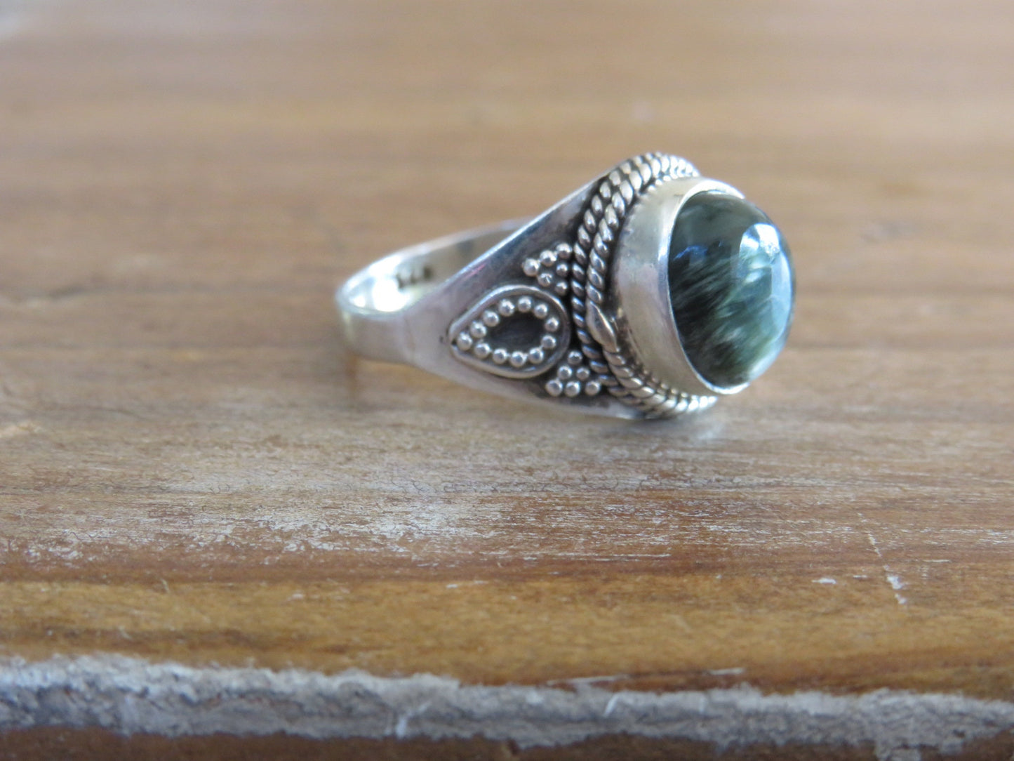 Green Seraphinite  "The Higher Purpose" Silver Ring