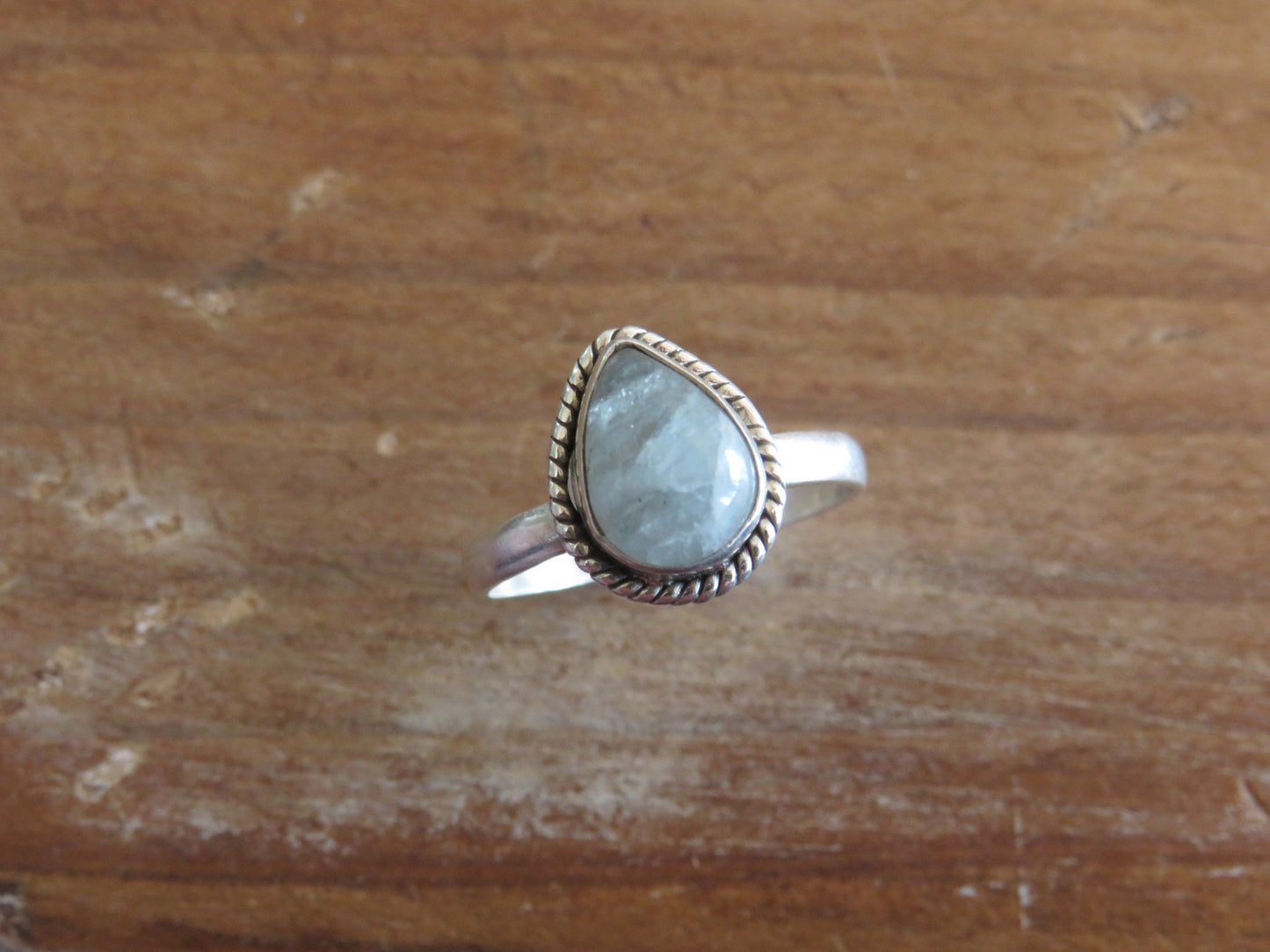Aquamarine Tiny Teardrop Silver Ring