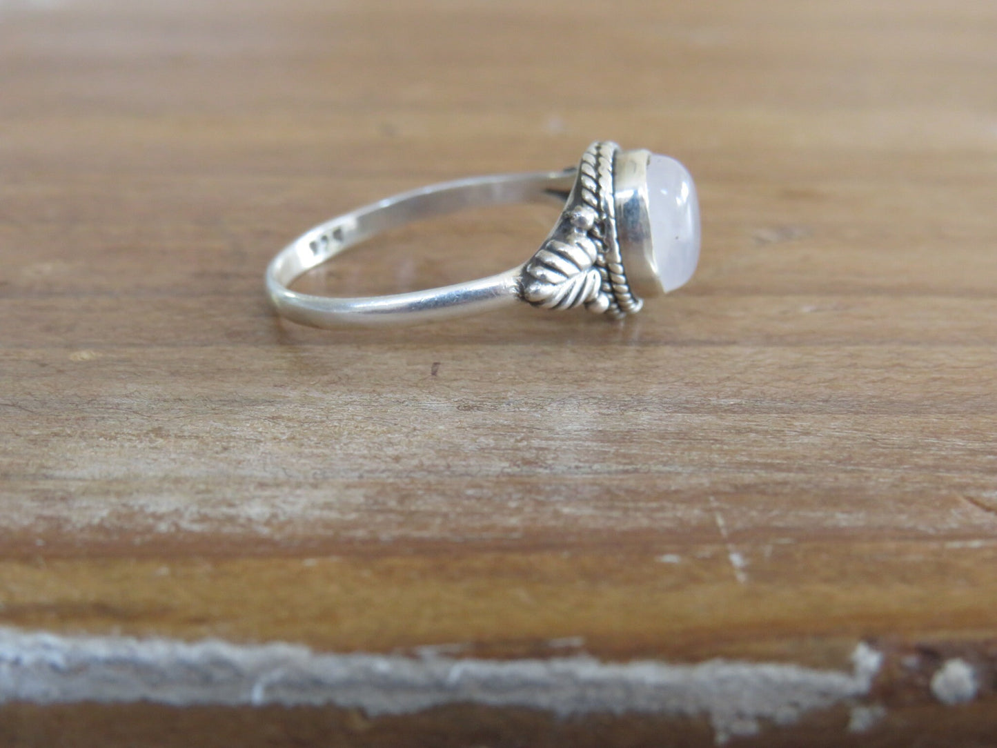 Rose Quartz Leaf Silver Ring