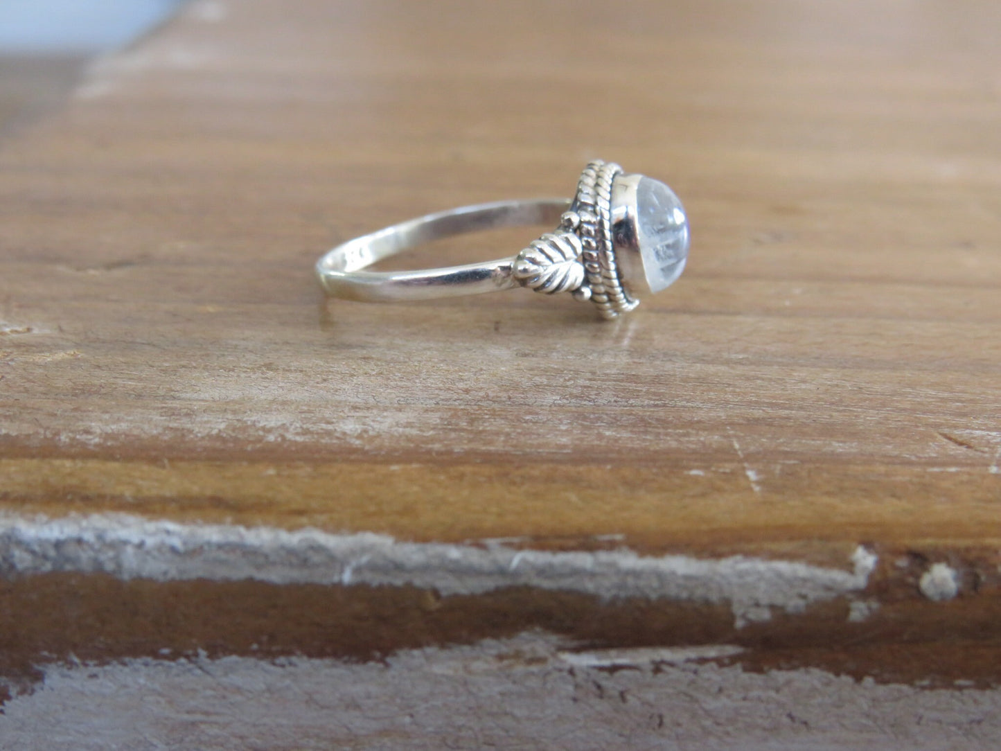 Moonstone Leaf Silver Ring