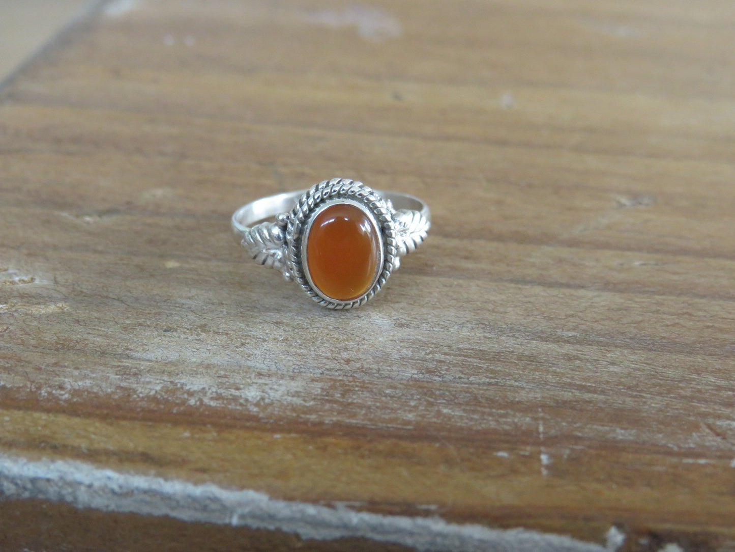 Carnelian Leaf Silver Ring