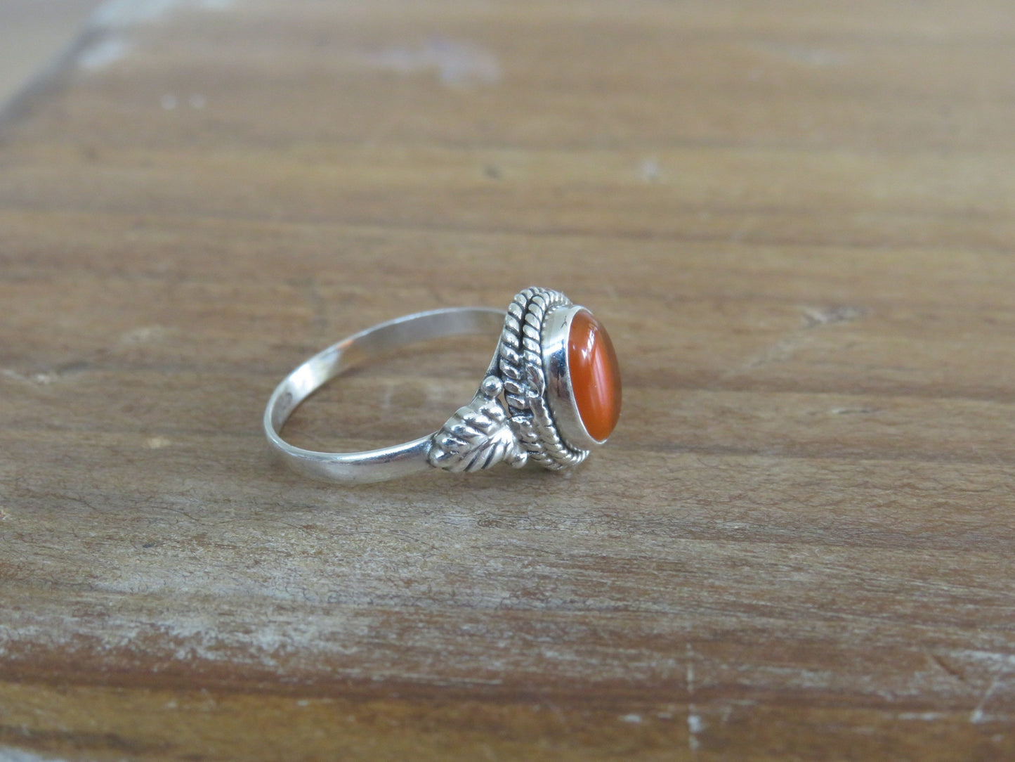 Carnelian Leaf Silver Ring