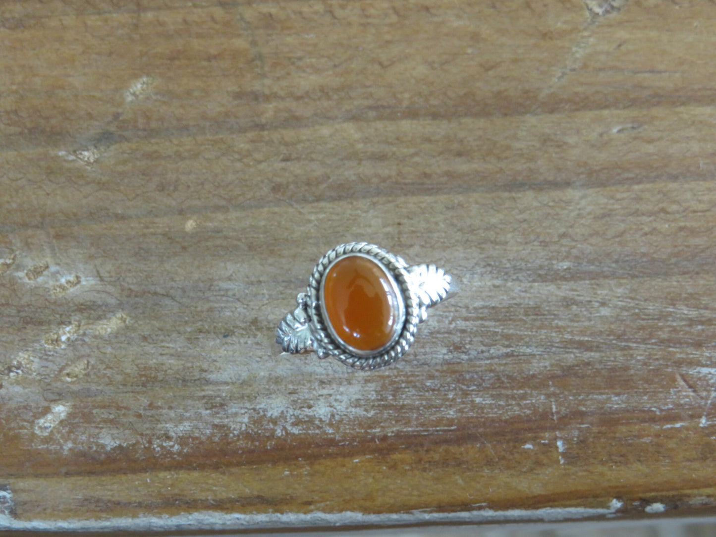 Carnelian Leaf Silver Ring