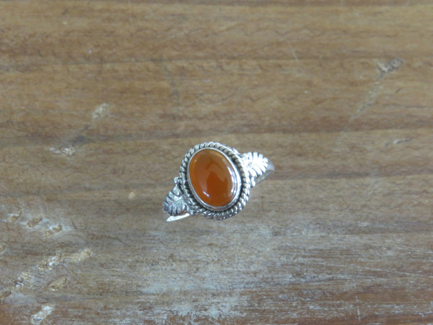 Carnelian Leaf Silver Ring