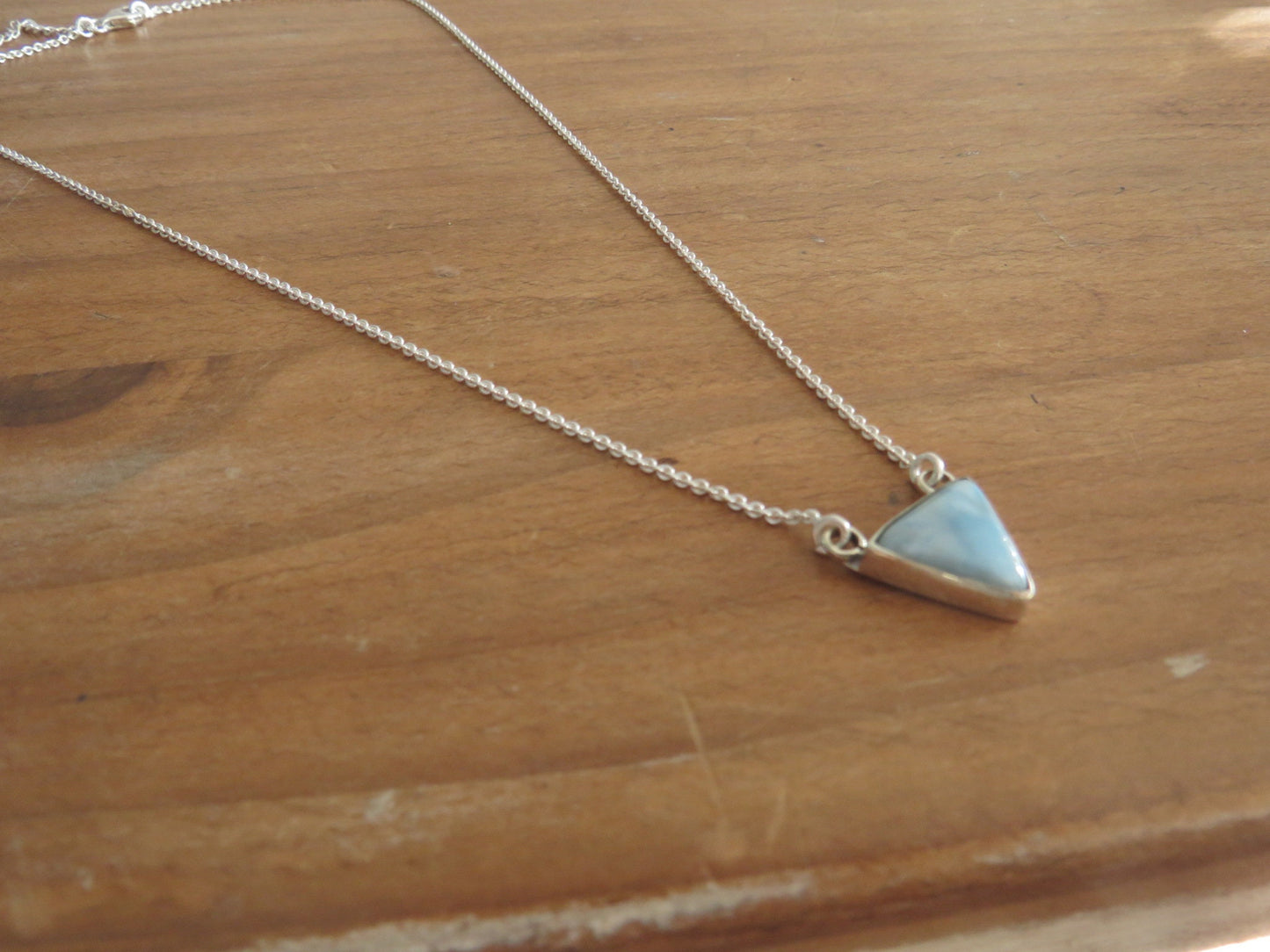 Boho Larimar Triangle Silver Necklace