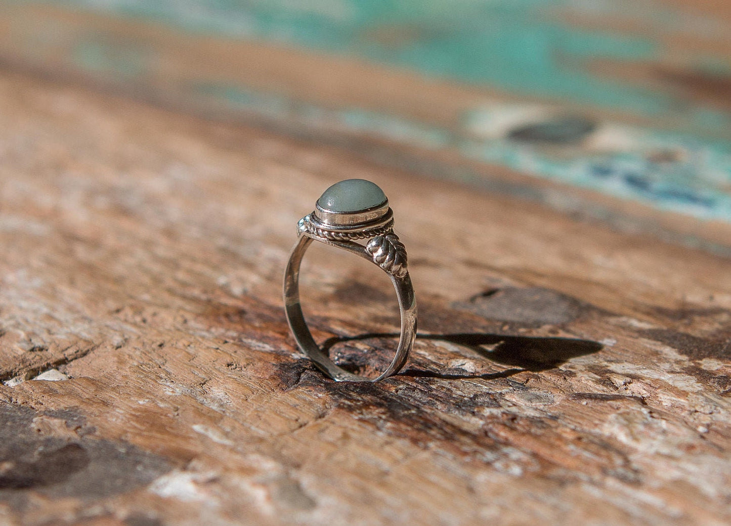 Aquamarine Leaf Silver Ring