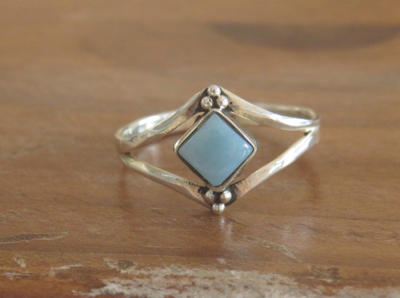 Larimar Boho Silver Ring