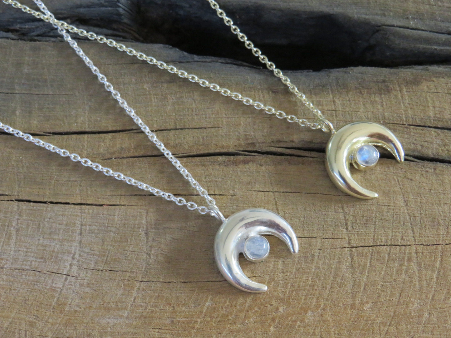 Gold Moonstone Moon Necklace