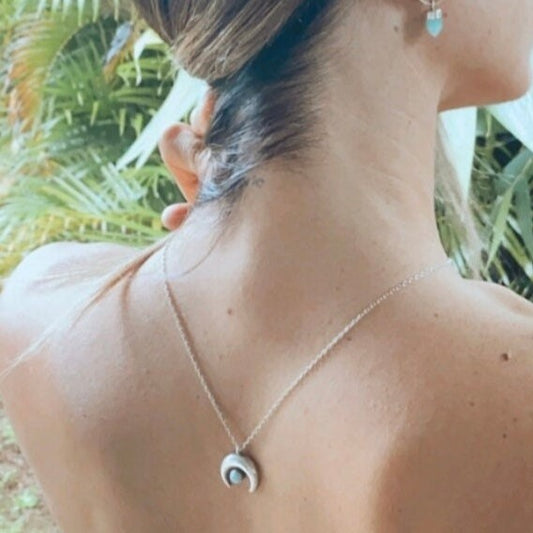 Larimar Moon Silver Necklace