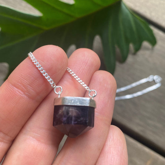Black Amethyst Crystal Silver Necklace