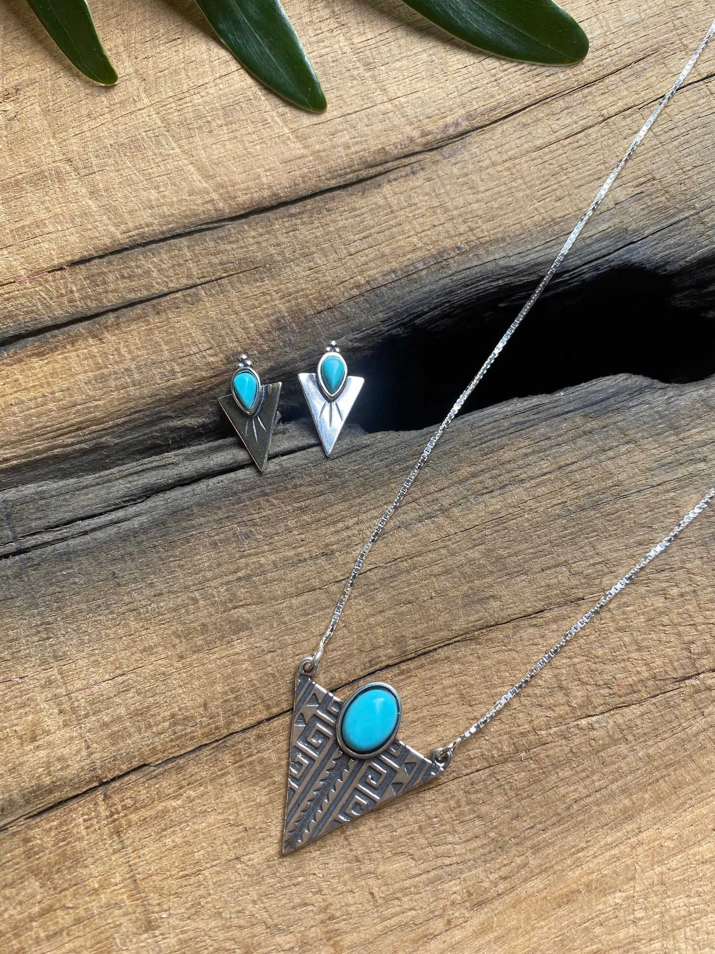 Turquoise Arrowhead Triangle Silver Necklace