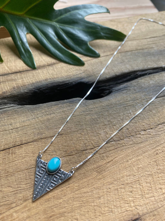 Turquoise Arrowhead Triangle Silver Necklace