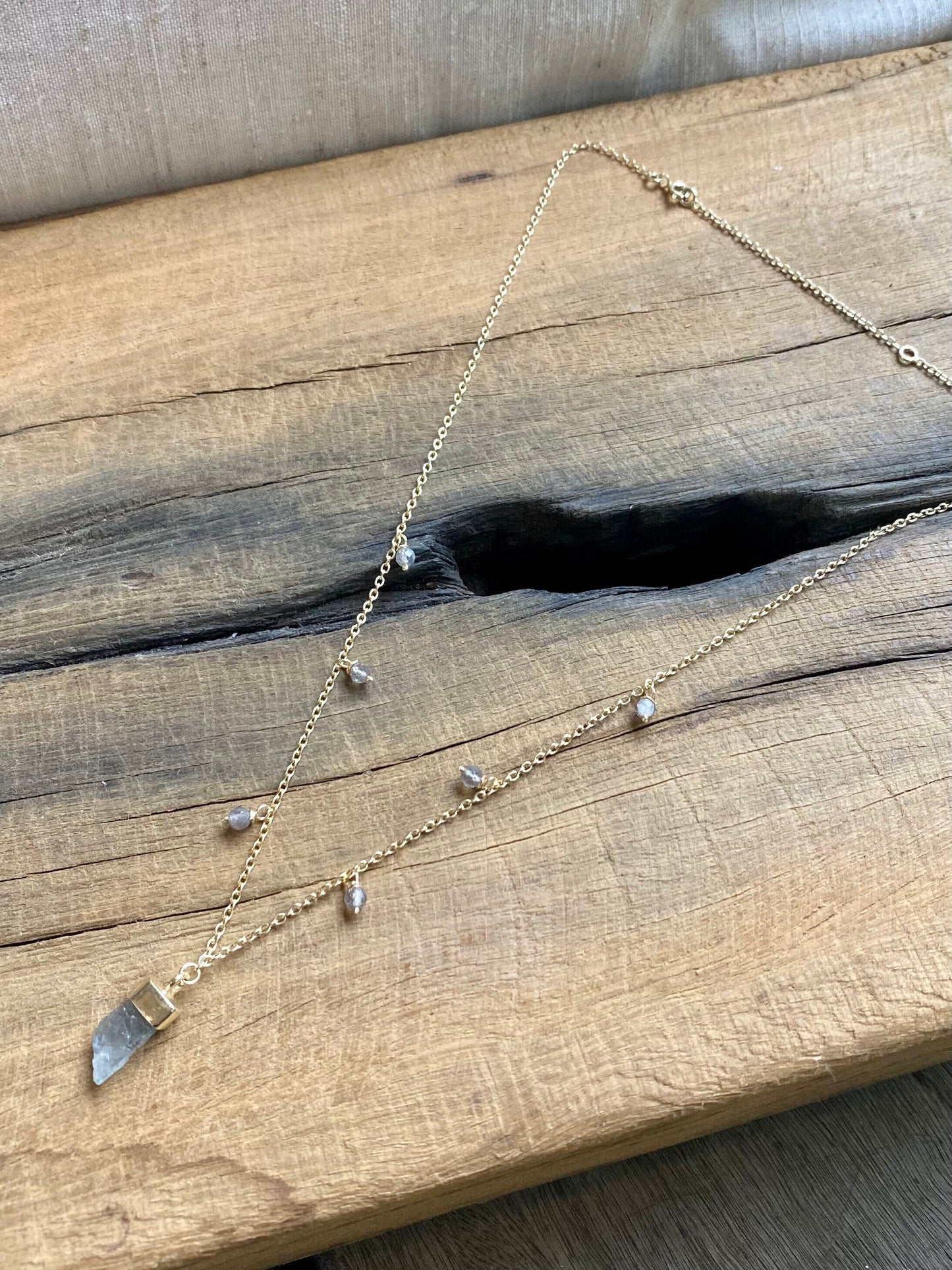 Gold Aquamarine Raw Crystal Necklace