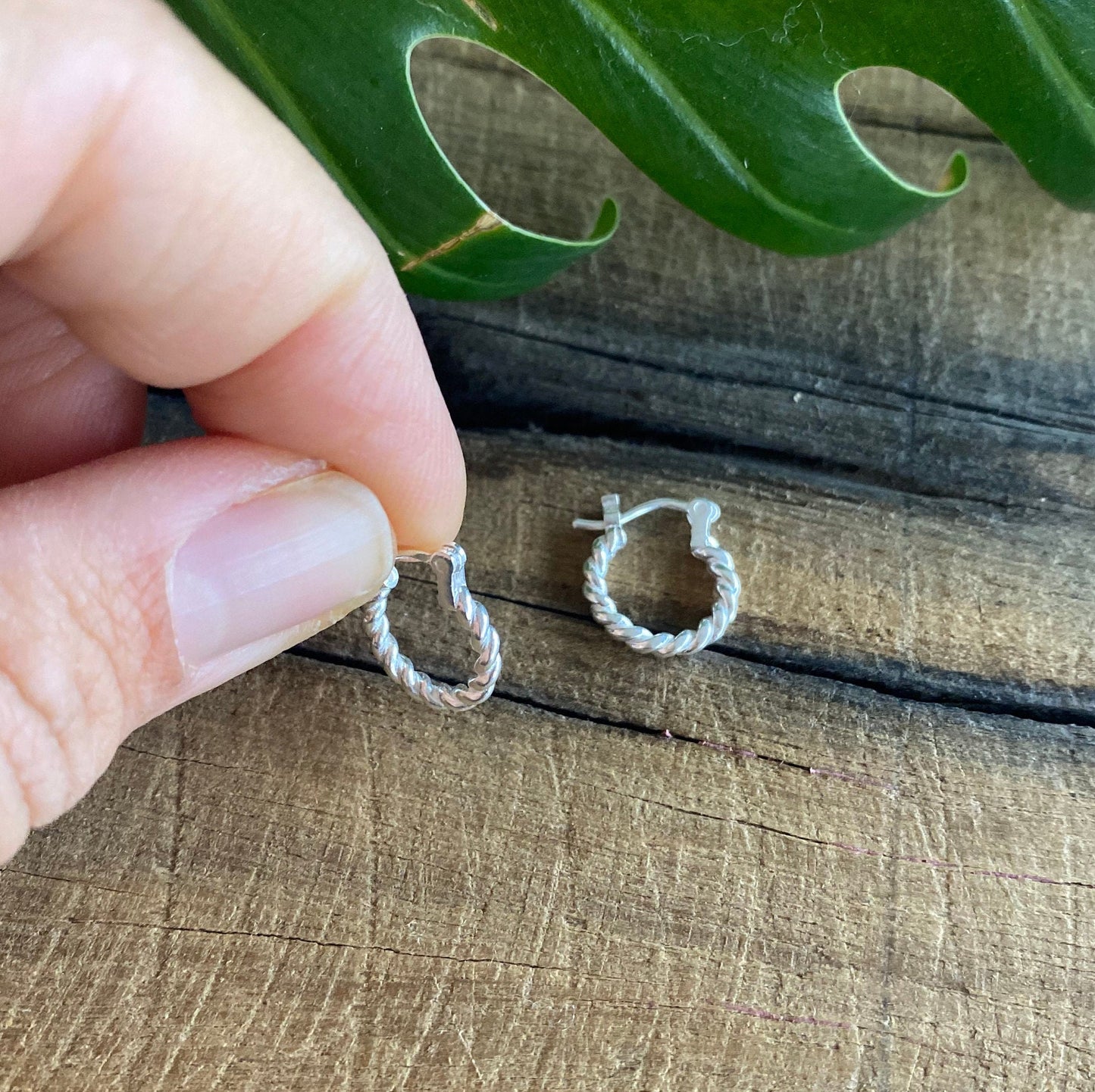 Tiny Silver Twisted Hoops Earrings