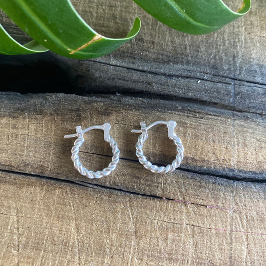 Tiny Silver Twisted Hoops Earrings