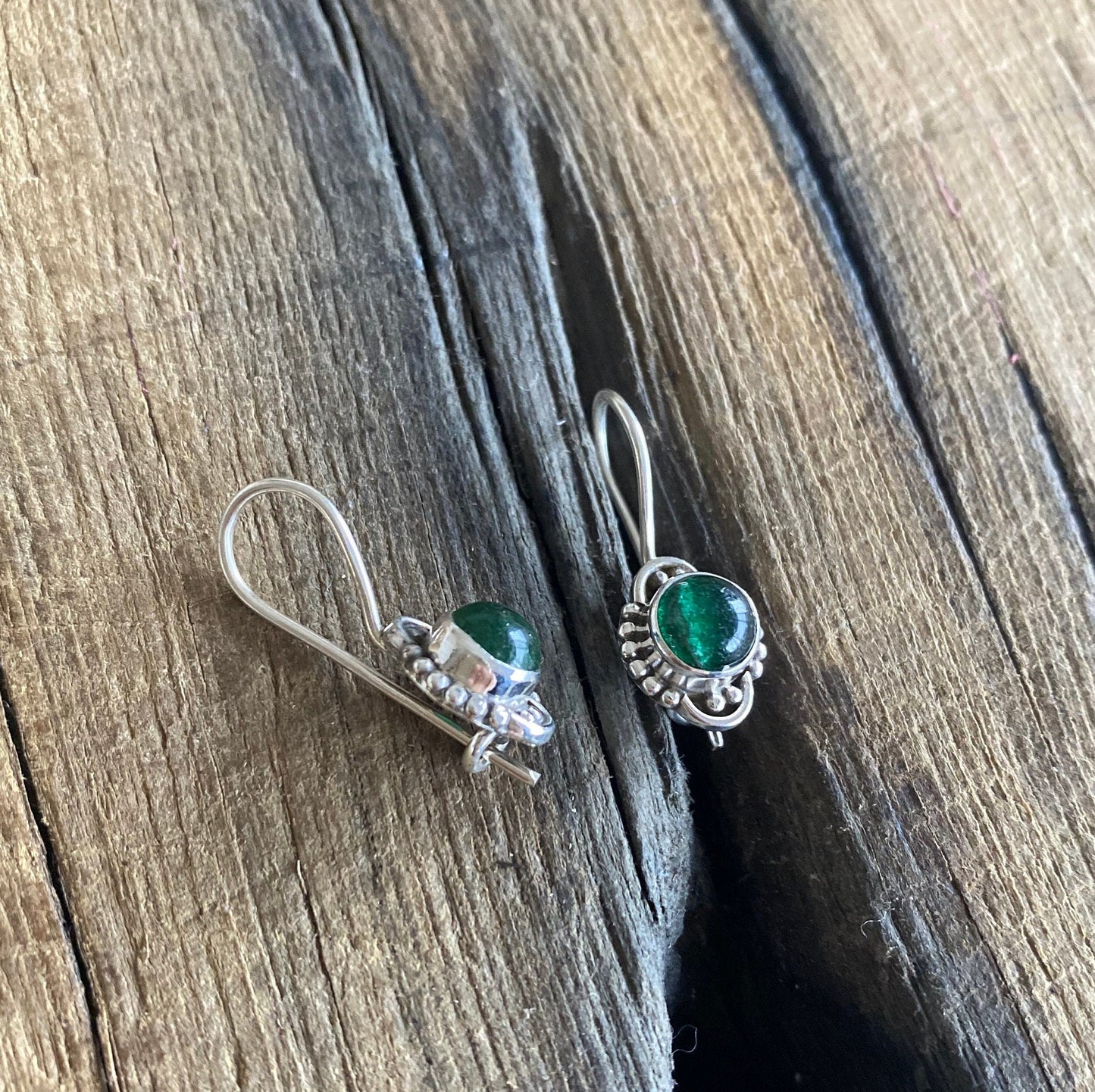 Green Jade Silver Earrings
