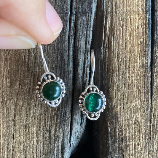 Green Jade Silver Earrings