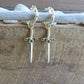 Gold Excalibur Sword Emerald Huggies Earrings