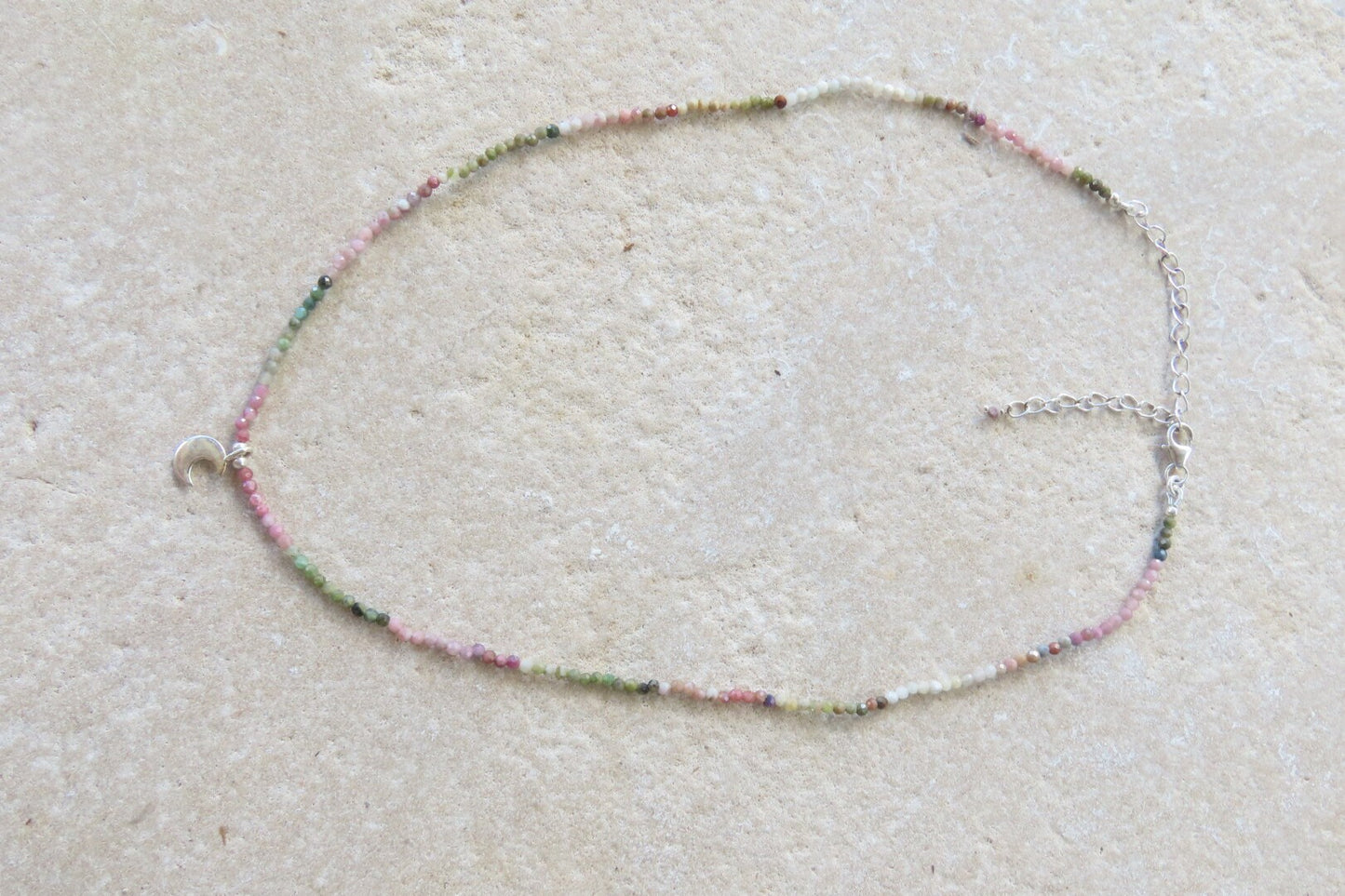 Tourmaline Half Moon Silver Necklace