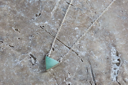 Boho Chrysoprase Triangle Silver Necklace