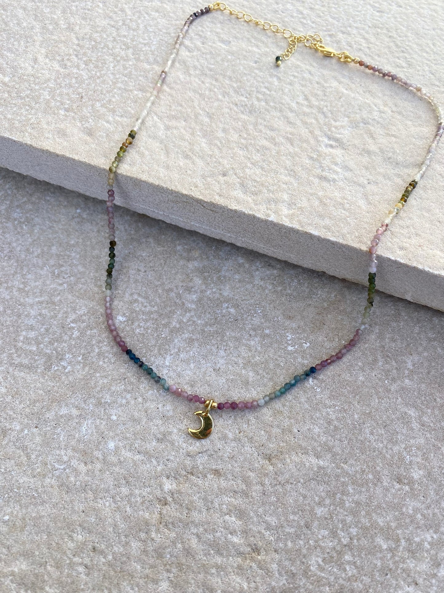 Gold Dainty Tourmaline Half Moon Necklace