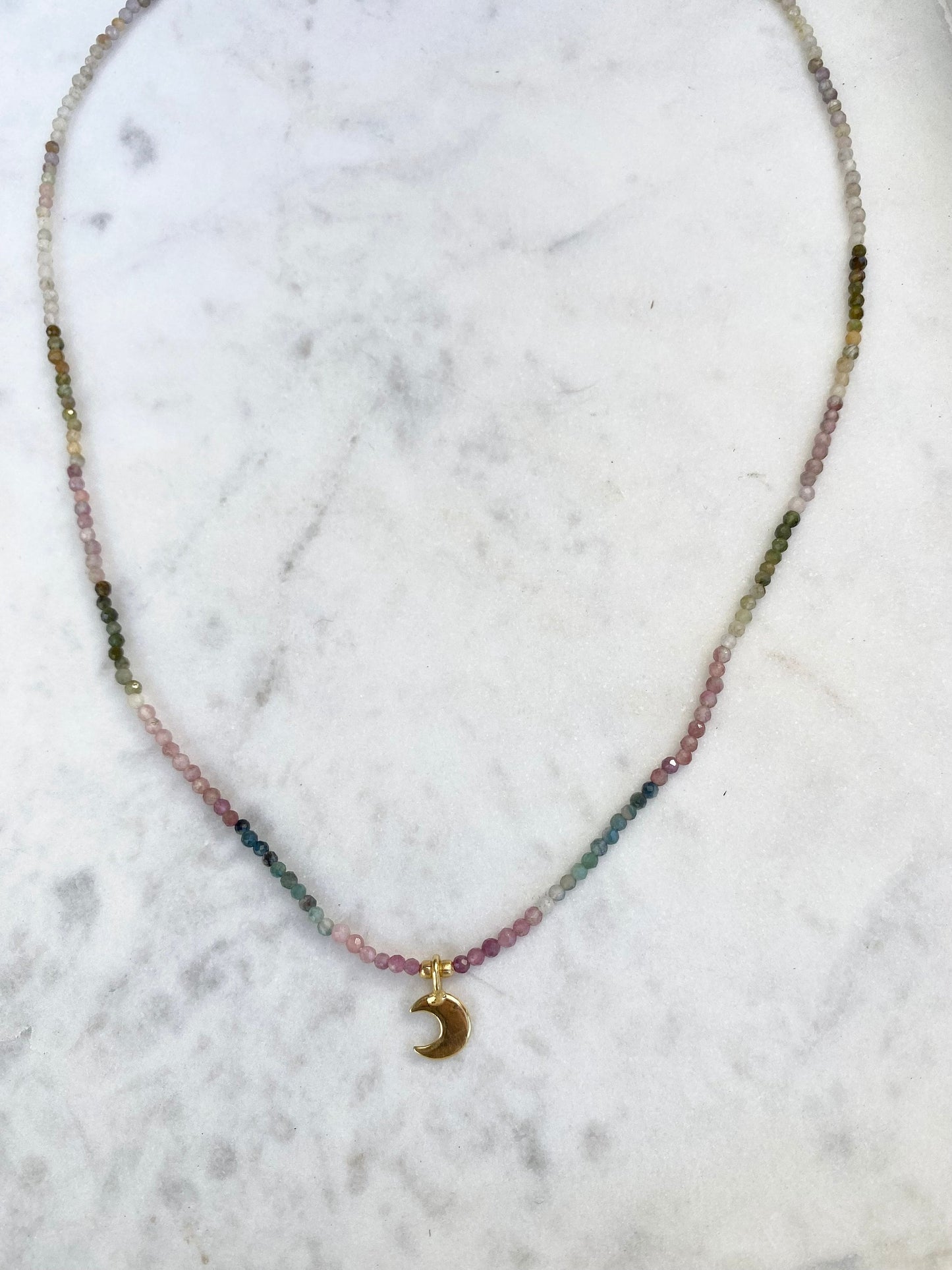 Gold Dainty Tourmaline Half Moon Necklace